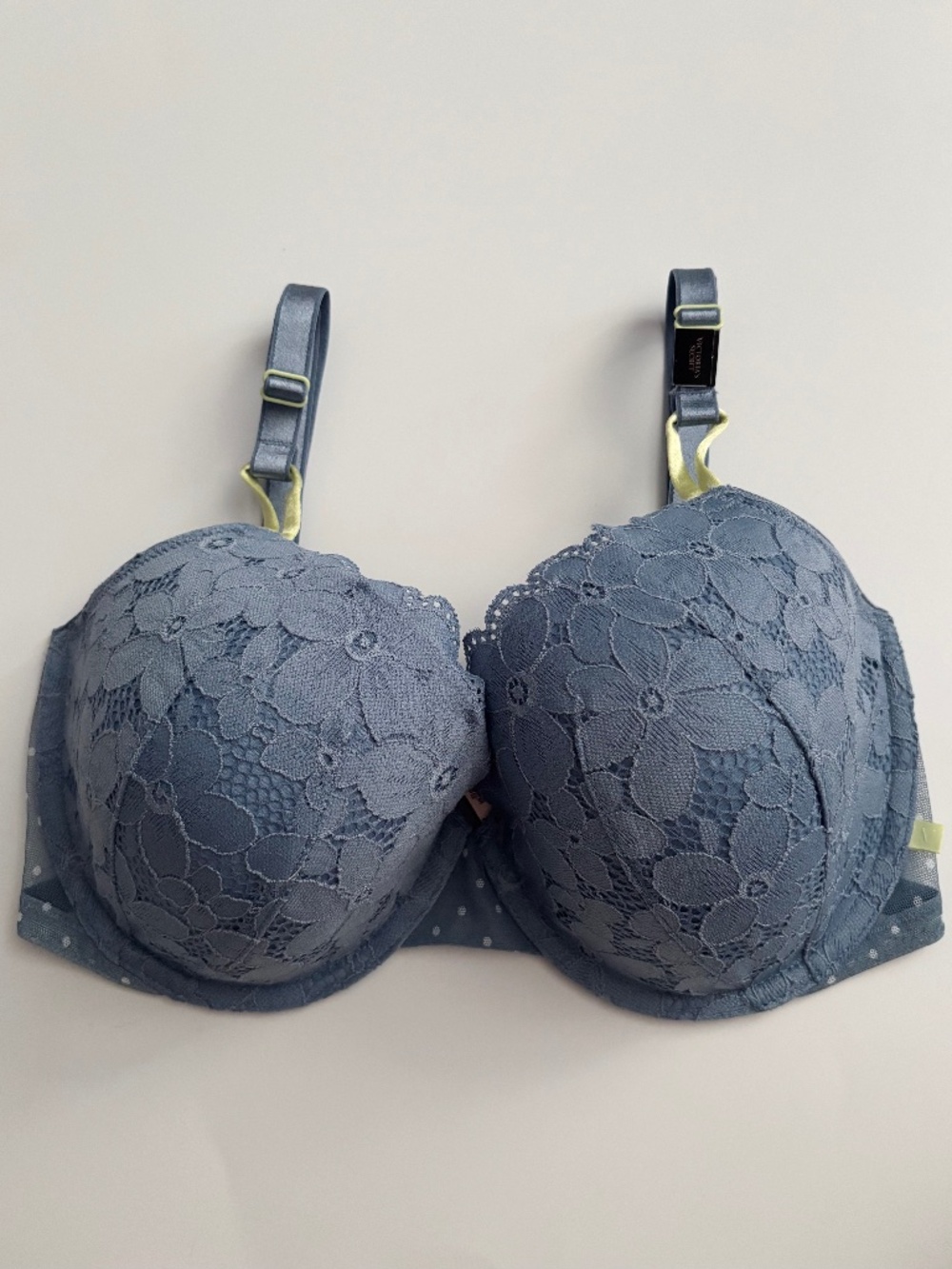 Victoria's Secret Bra Lightly Lined Demi Blue Floral Lace Nwt 34DDD